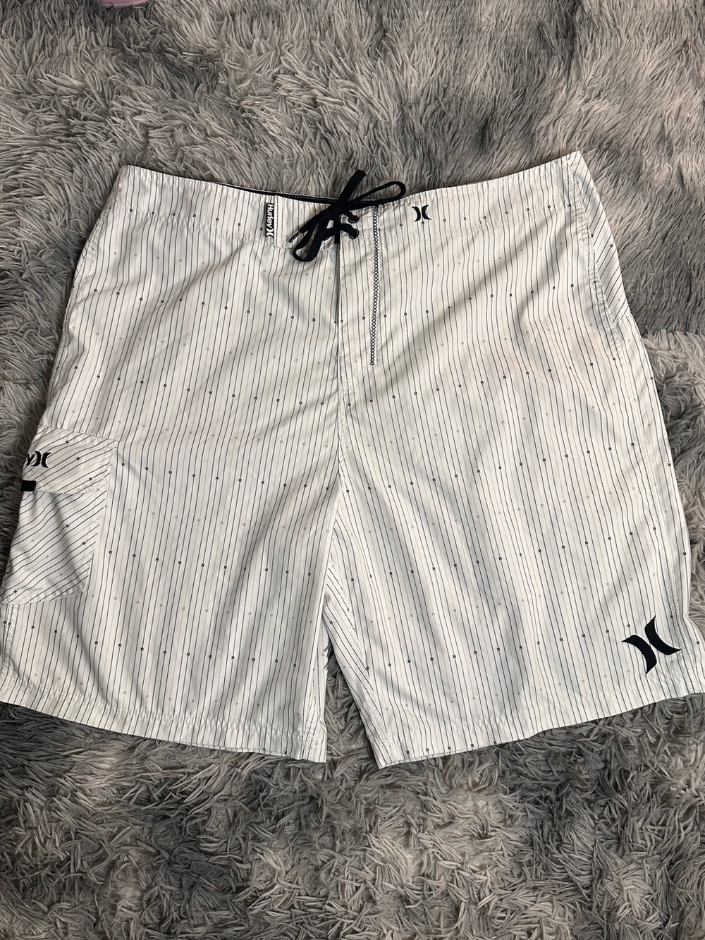 Hurley White Boardshorts with Thin Pinstripes